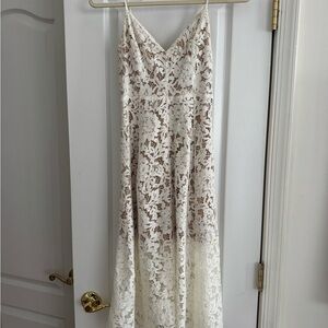 Lulus Beige Slip Dress with White Lace